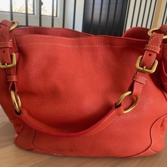 Prada Vitello Daino Side Pocket Hobo Shoulder Bag Papaya - Picture 6 of 7